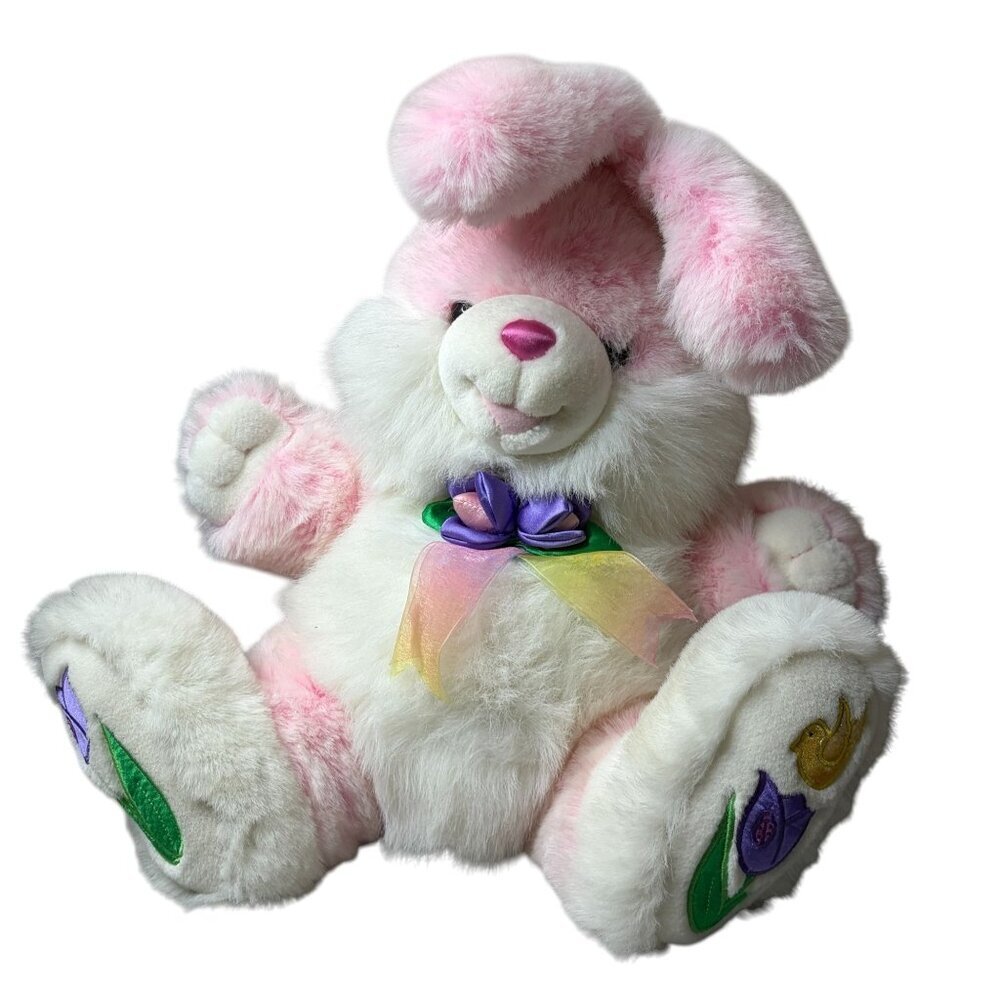 Large Pink Hoppy Hopster Easter Bunny Rabbit Plush Flower Feet Tag Dan Dee